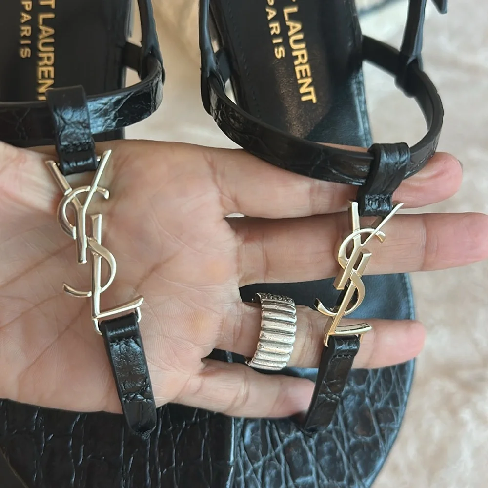 BNNW Saint Laurent Black Croc Cassandra Flats - Picture 5 of 7